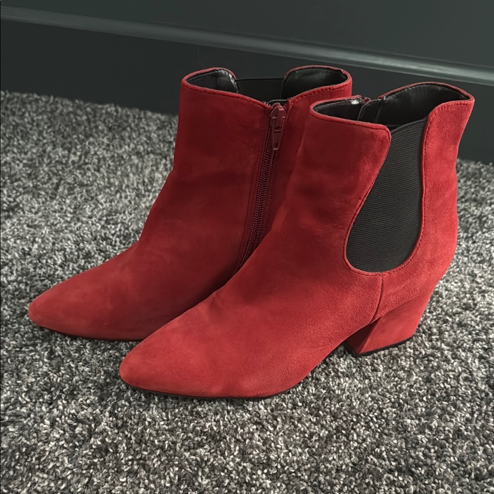 Chic Red Ankle Booties with Elastic Side Panel